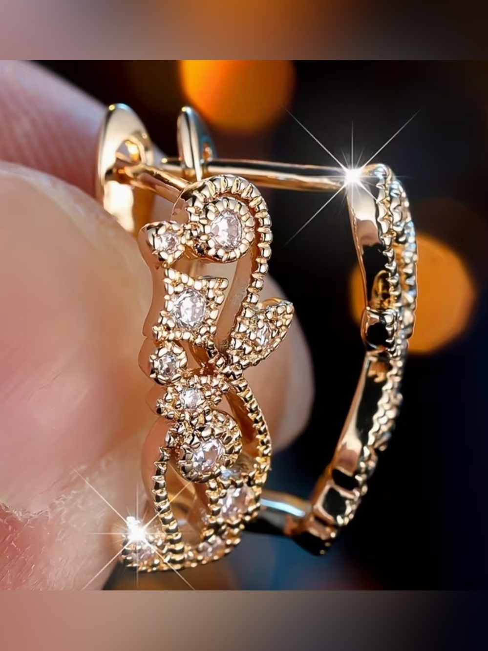Gold Crystal Hoop Earrings - Elegant Floral Design.